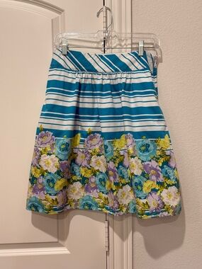 TALBOTS Striped Floral 100% Cotton A-Line Skirt Size 6 Petite